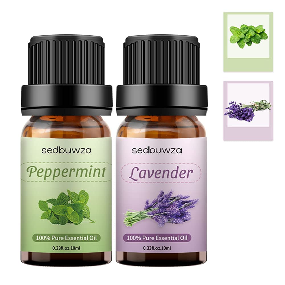 duo-nattern Peppermint + Lavender Essential Oil Set Pure Peppermint Essential Oil for Aromatherapy & Diffuser Lavender Essential Oils Kit - 