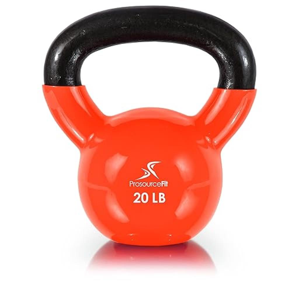 ProsourceFit Vinyl Coated Cast Iron Kettlebells for Full Body Fitness Workouts, Red, 20LB