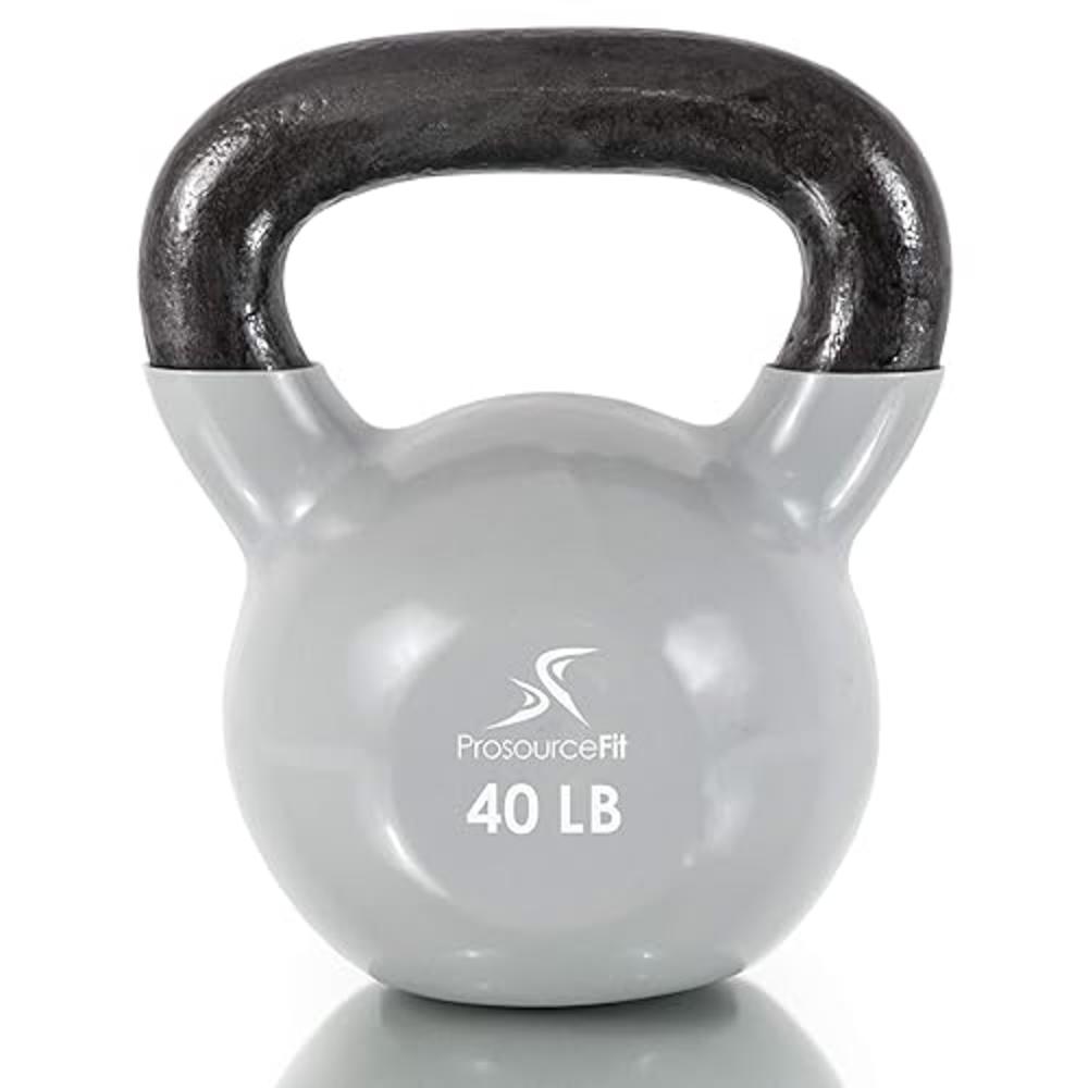 ProsourceFit Vinyl Coated Cast Iron Kettlebells for Full Body Fitness Workouts, Grey, 40LB