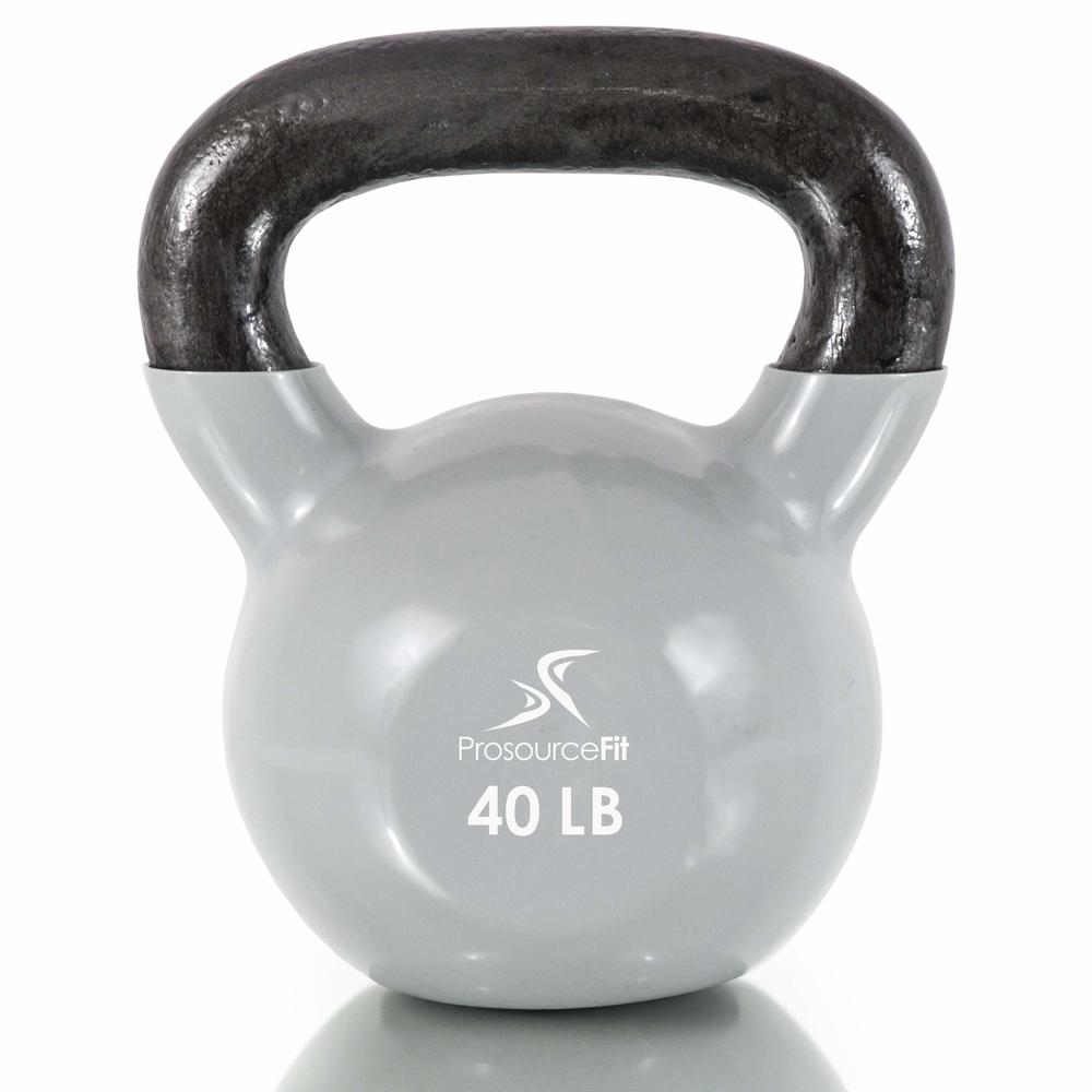 ProsourceFit Vinyl Coated Cast Iron Kettlebells for Full Body Fitness Workouts, Grey, 40LB