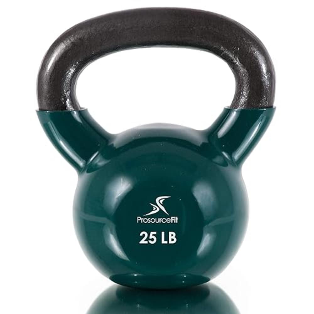 ProsourceFit Vinyl Coated Cast Iron Kettlebells for Full Body Fitness Workouts, Green, 25LB