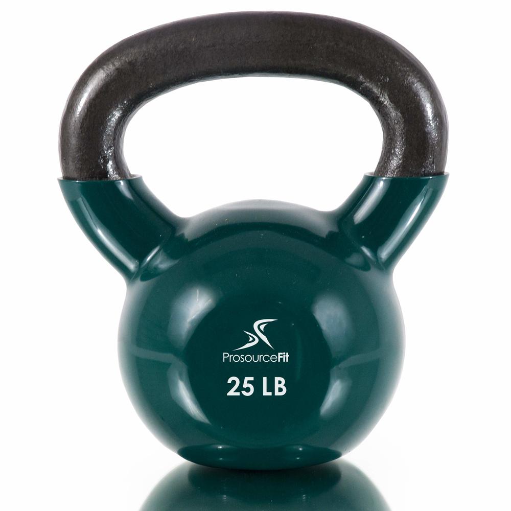 ProsourceFit Vinyl Coated Cast Iron Kettlebells for Full Body Fitness Workouts, Green, 25LB