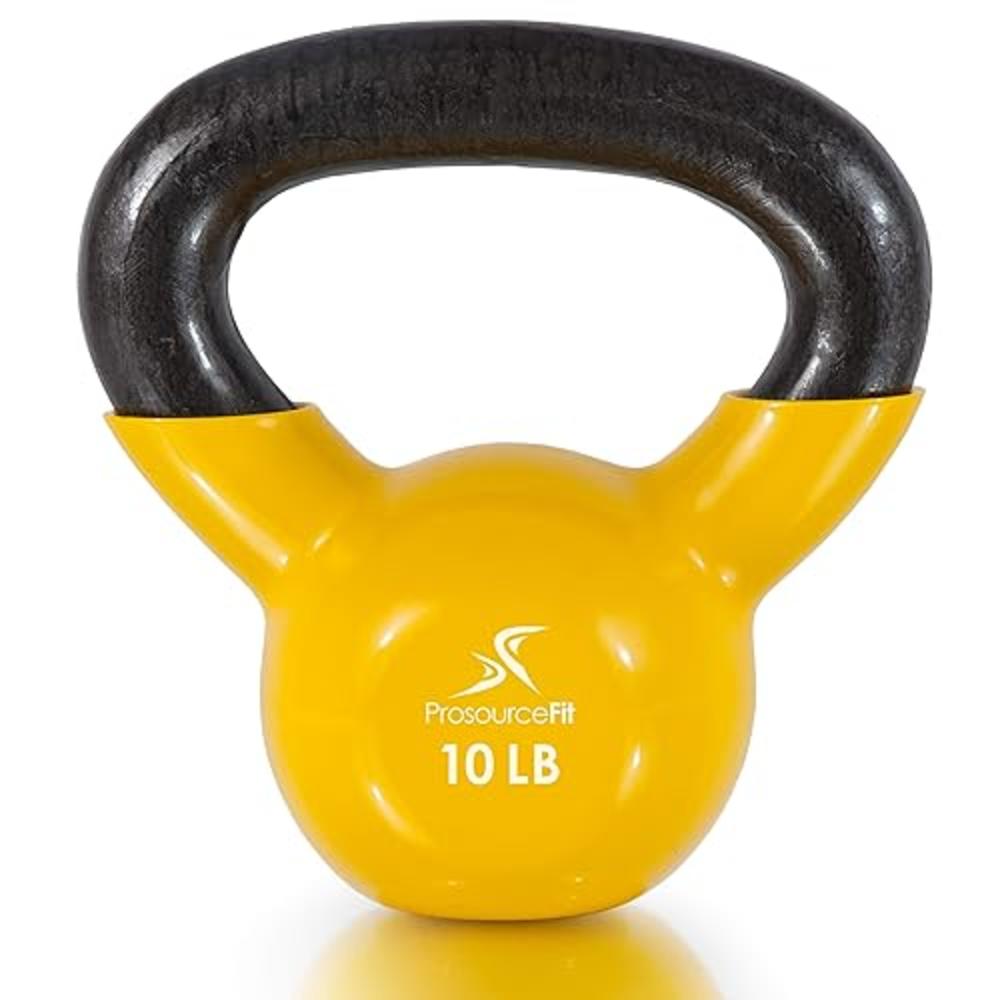 ProsourceFit Vinyl Coated Cast Iron Kettlebells for Full Body Fitness Workouts, Yellow, 10LB