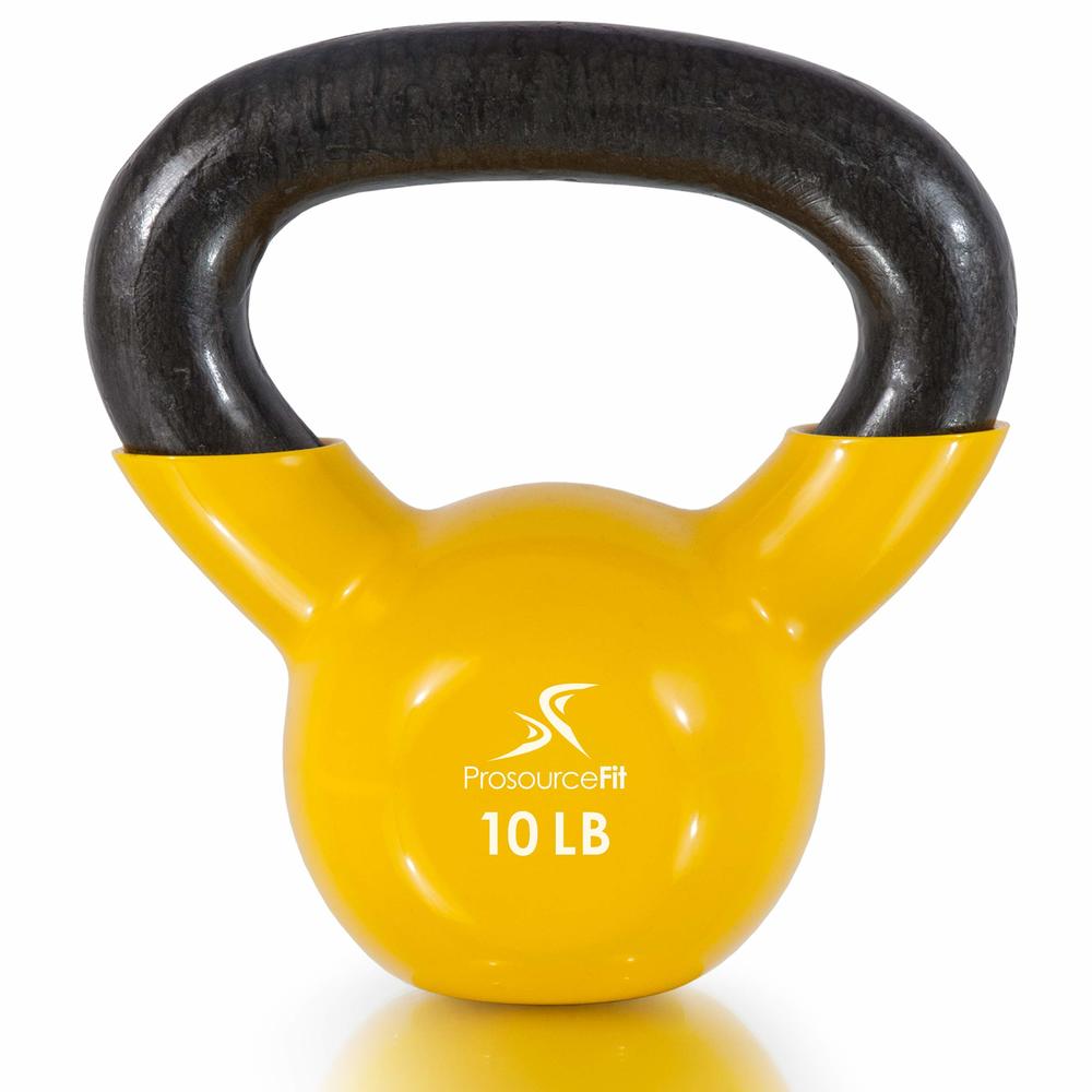 ProsourceFit Vinyl Coated Cast Iron Kettlebells for Full Body Fitness Workouts, Yellow, 10LB