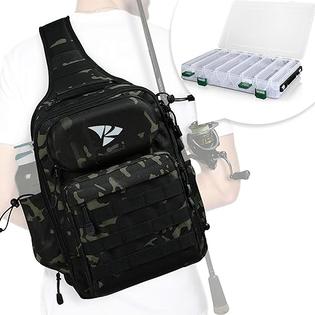 Rodeel Fishing Tackle Sling Shlouder Backpack,Cross Body Sling Bag with a  Tackle Box for Fly