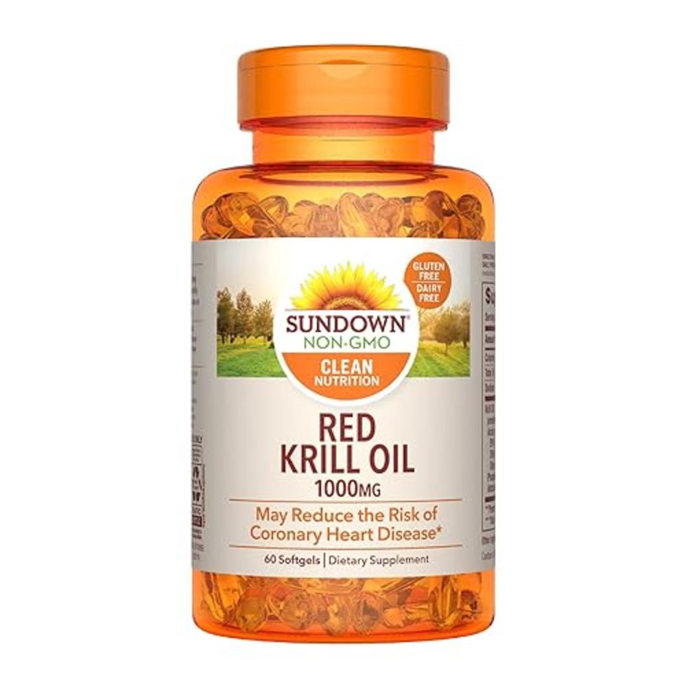 Sundown Red Krill Oil 1000 mg Softgels, Supports Heart Health, 60 Count (Packaging May Vary)