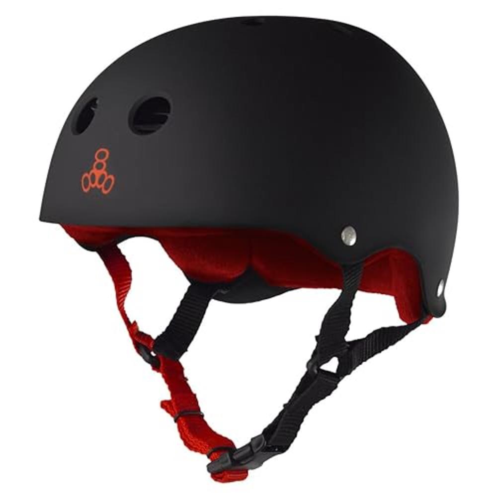 Triple Eight Sweatsaver Liner Skateboarding Helmet, Black Rubber w/ Red, Large