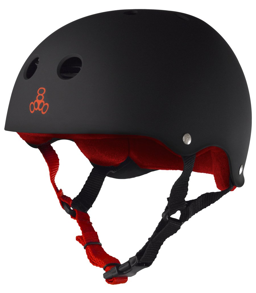 Triple Eight Sweatsaver Liner Skateboarding Helmet, Black Rubber w/ Red, Large