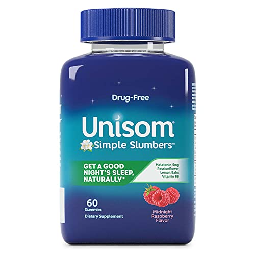 Unisom Simple Slumbers Drug Free Sleep Aid Gummies Melatonin 5mg Midnight Raspberry, Purple, 60 Count