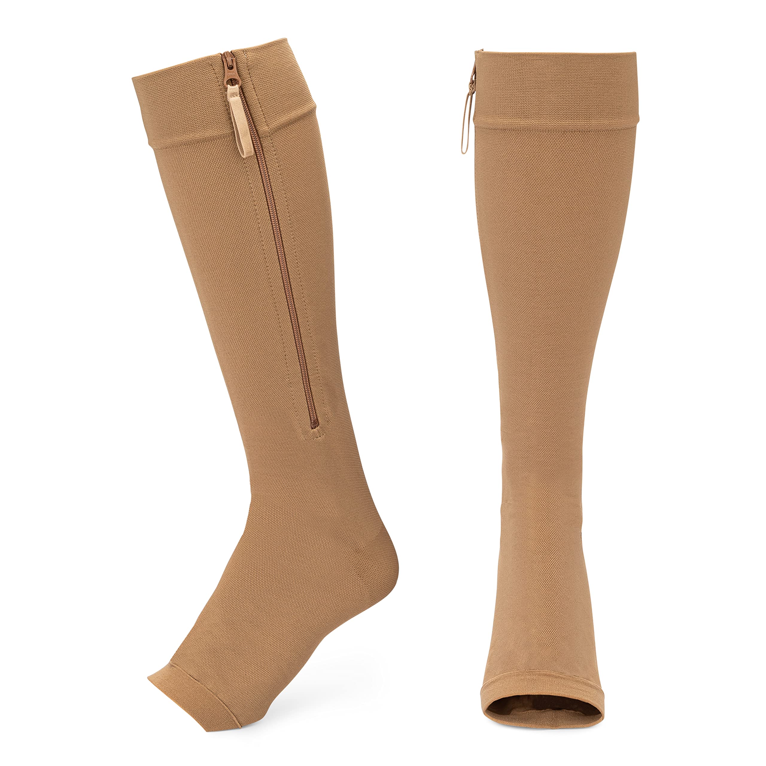 Shorewood Medical Zipper Compression Socks. 20-30mmHg. Knee Length. Size Medium. Beige