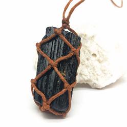 AITELEI Natural Crystal Black Tourmaline Stone Pendant Necklace Crystal Gem Specimen Wired Charm Stone Pendants