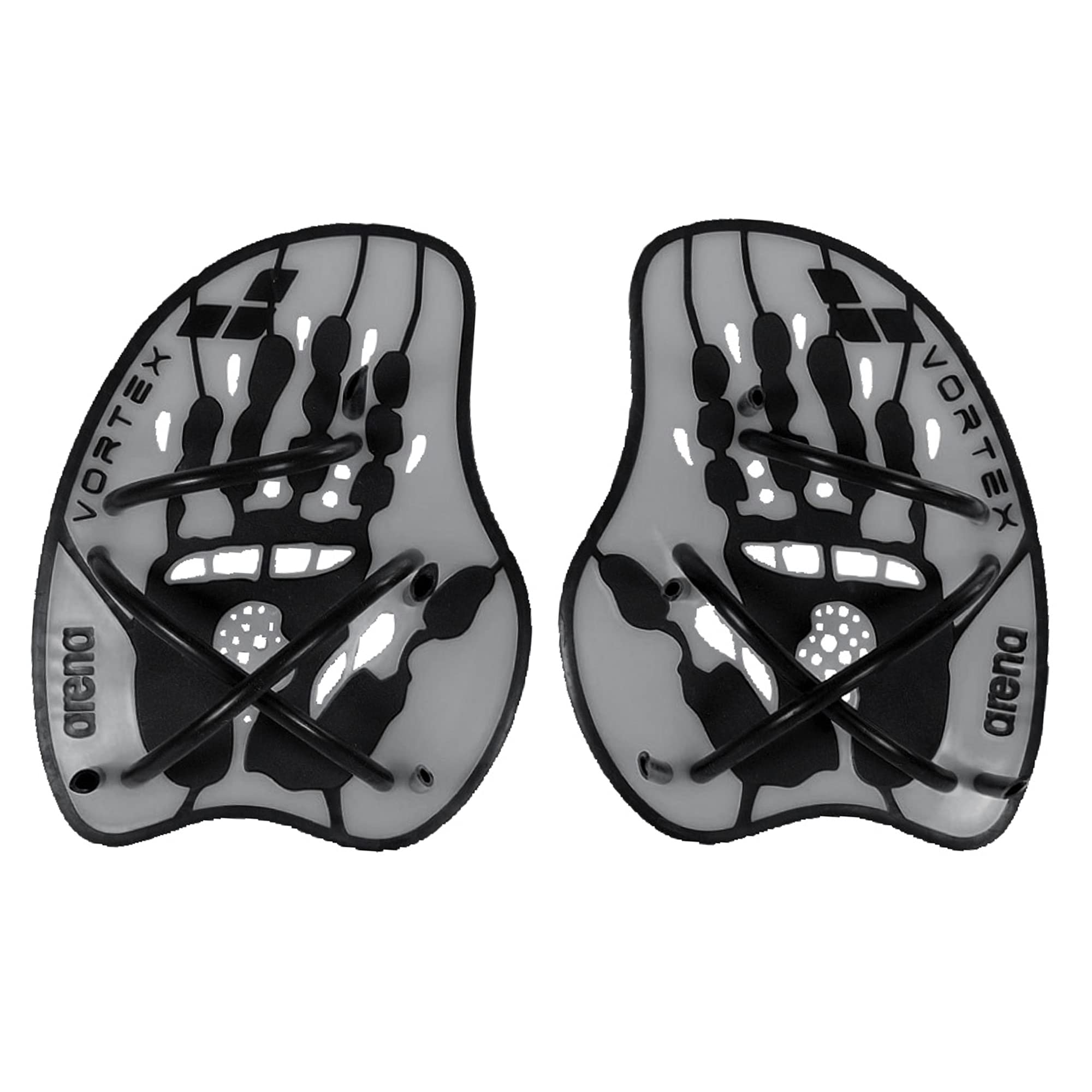 Arena Unisex Adult Vortex Evolution Swimming Hand Paddles for Women and Men Adjustable Straps Curved Design, Silver/Black, Mediu