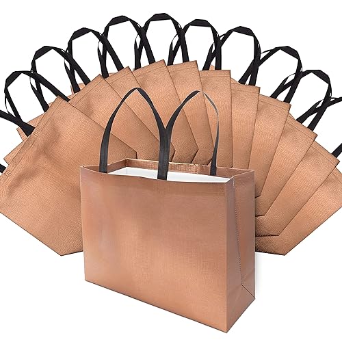 OccasionALL Rose Gold Gift Bags - 12 Pack Reusable Gift Bags with Handles,  Large Metallic Bling Shimmer