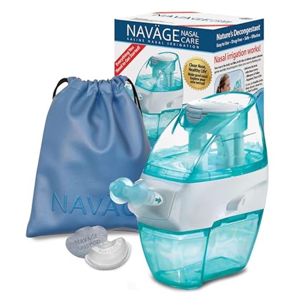 Navage Nasal Care Travel Bundle Nose Cleaner with 20 SaltPod Capsules Travel Bag (Sky Blue)