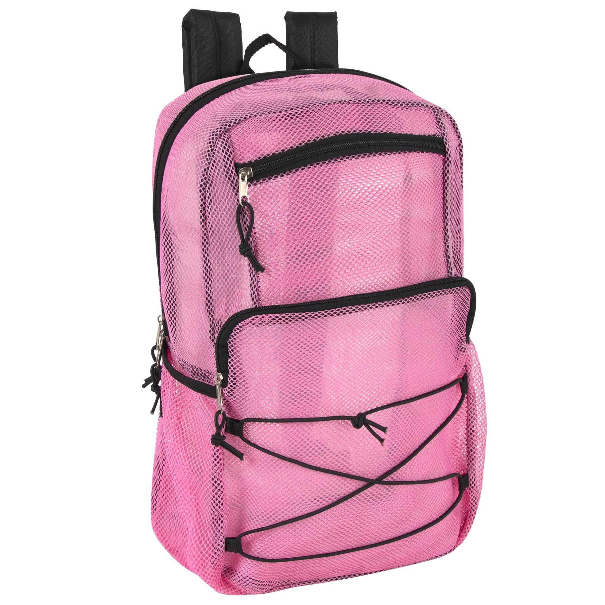 Trailmaker Deluxe See Through Mesh Backpack with Bungee Cord & Adjustable Padded Straps for Swimming, Travel (Pink)