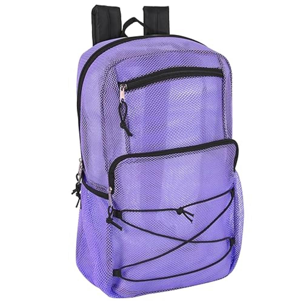 Trailmaker Deluxe See Through Mesh Backpack with Bungee Cord & Adjustable Padded Straps for Swimming, Travel (Lavender)