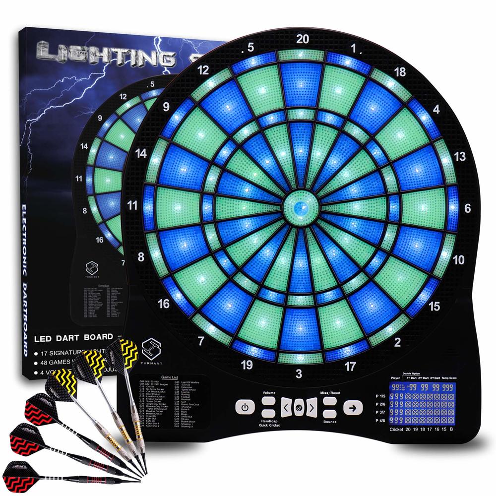 Turnart Electronic Dart Board,13 inch Illuminated Segments Light Based Games Electric Dartboard Tested Tough Segment for Enhanced Durabi