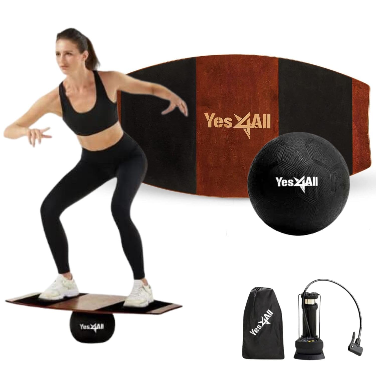 Yes4All Advanced Balance Surf Board Trainer - Balance on a Ball, 360 Degree Range of Motion for Multiple Levels, Core Strength, 