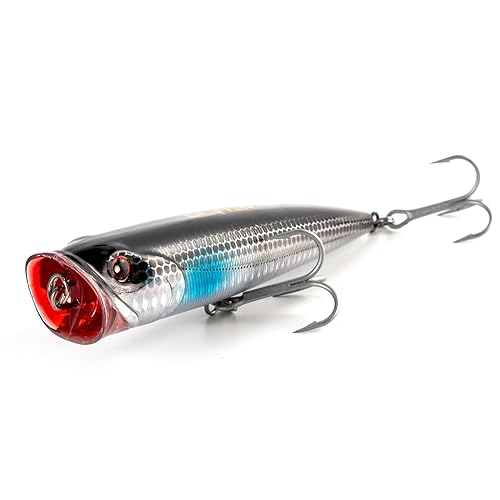 Dr.Fish Topwater Popper Saltwater Fishing Lures, 5-1/2 Inches GT Popper VMC Treble Hooks Surf Fishing Lures for Stripr Pike Salm