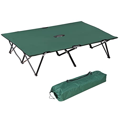 Outsunny 2 Person Folding Camping Cot for Adults, 50" Extra Wide Outdoor Portable Sleeping Cot with Carry Bag, Elevated Camping 