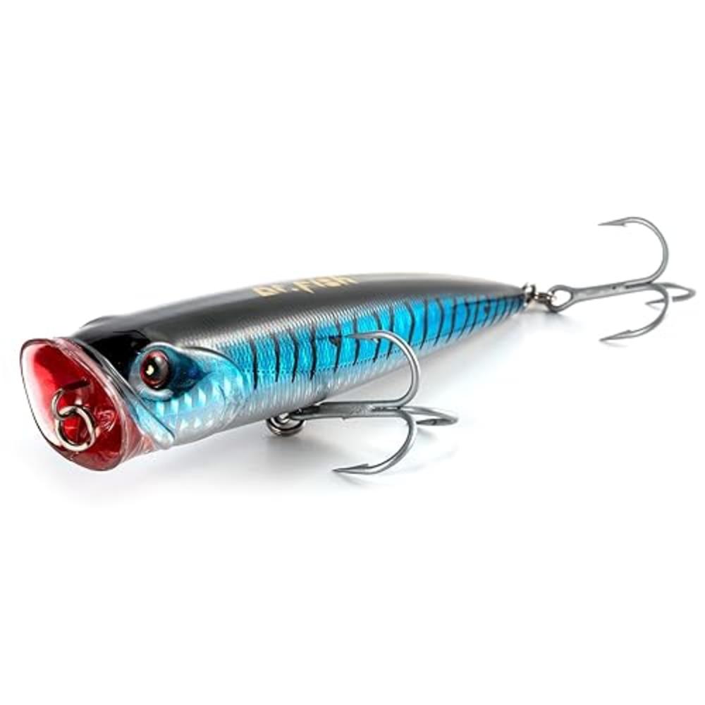 Dr.Fish Topwater Popper Saltwater Fishing Lures, 5-1/2 Inches GT Popper VMC Treble Hooks Surf Fishing Lures for Stripr Pike Salm