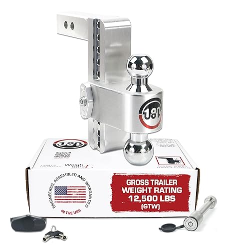 Weigh Safe Adjustable Trailer Hitch Ball Mount, 8" Adjustable Drop Hitch for 2.5" Receiver w/ 2 pc Keyed Alike Lock Set, Heavy D