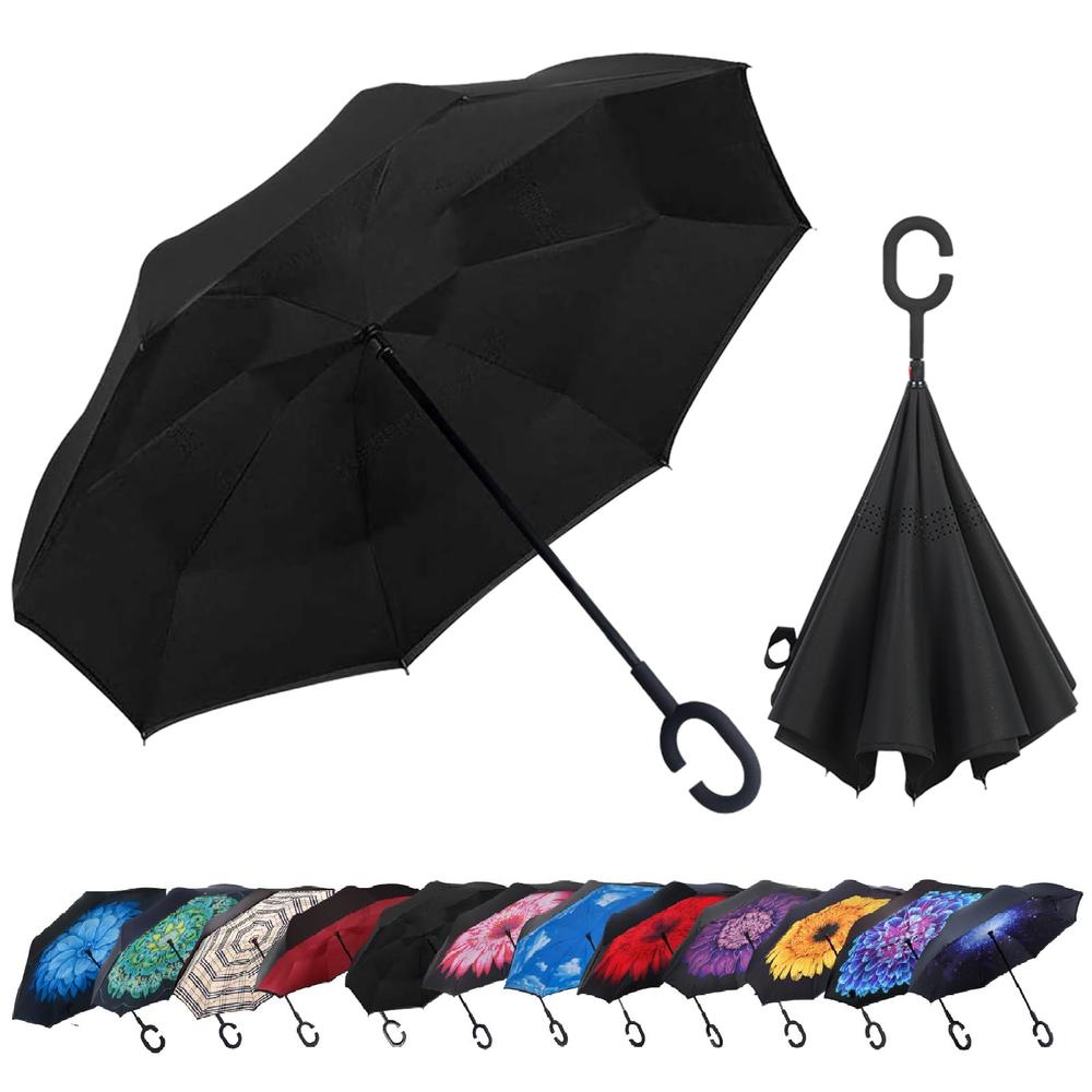 Sturdy Umbrella Wind Resistant Windproof Upside Down Reverse Umbrella Double Layer Inside-Out Best Compact Umbrella In The World - Foto 13