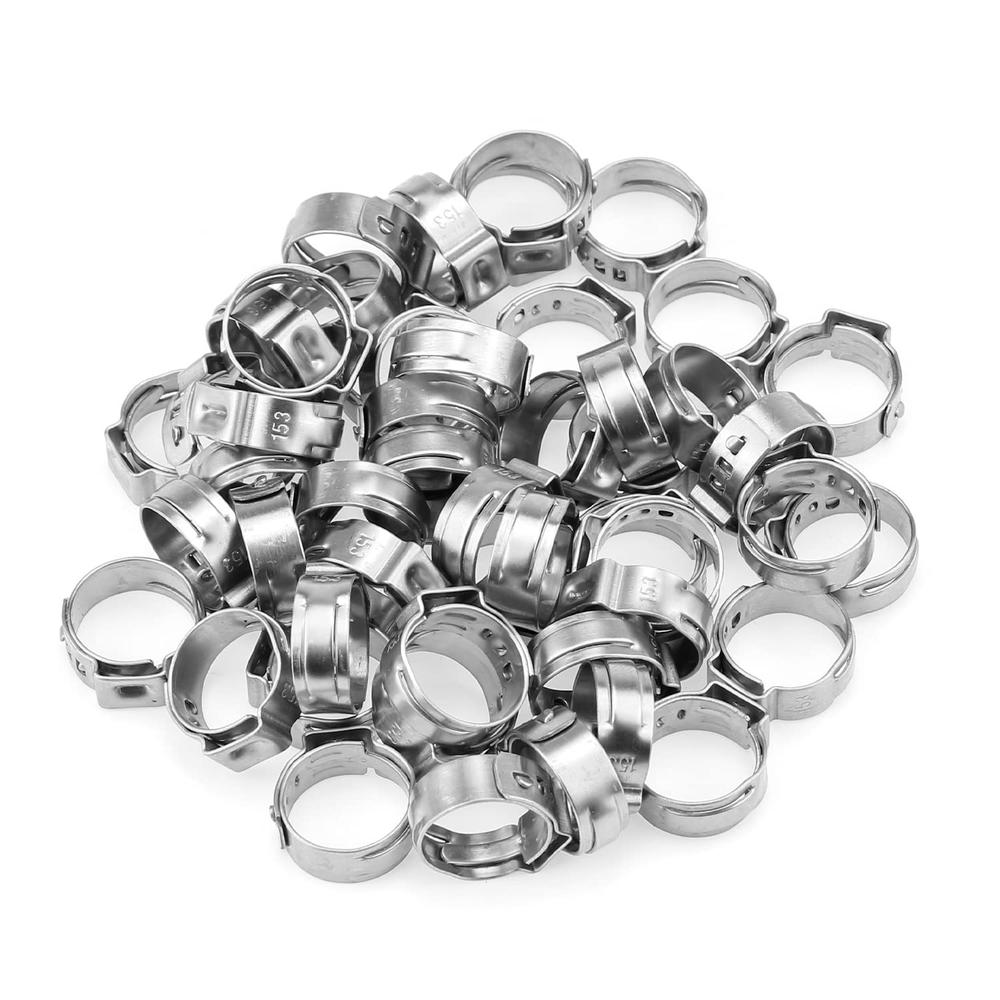 HELIFOUNER 50 Pieces 12.8-15.3mm 304 Stainless Steel Single Ear Hose Clamps