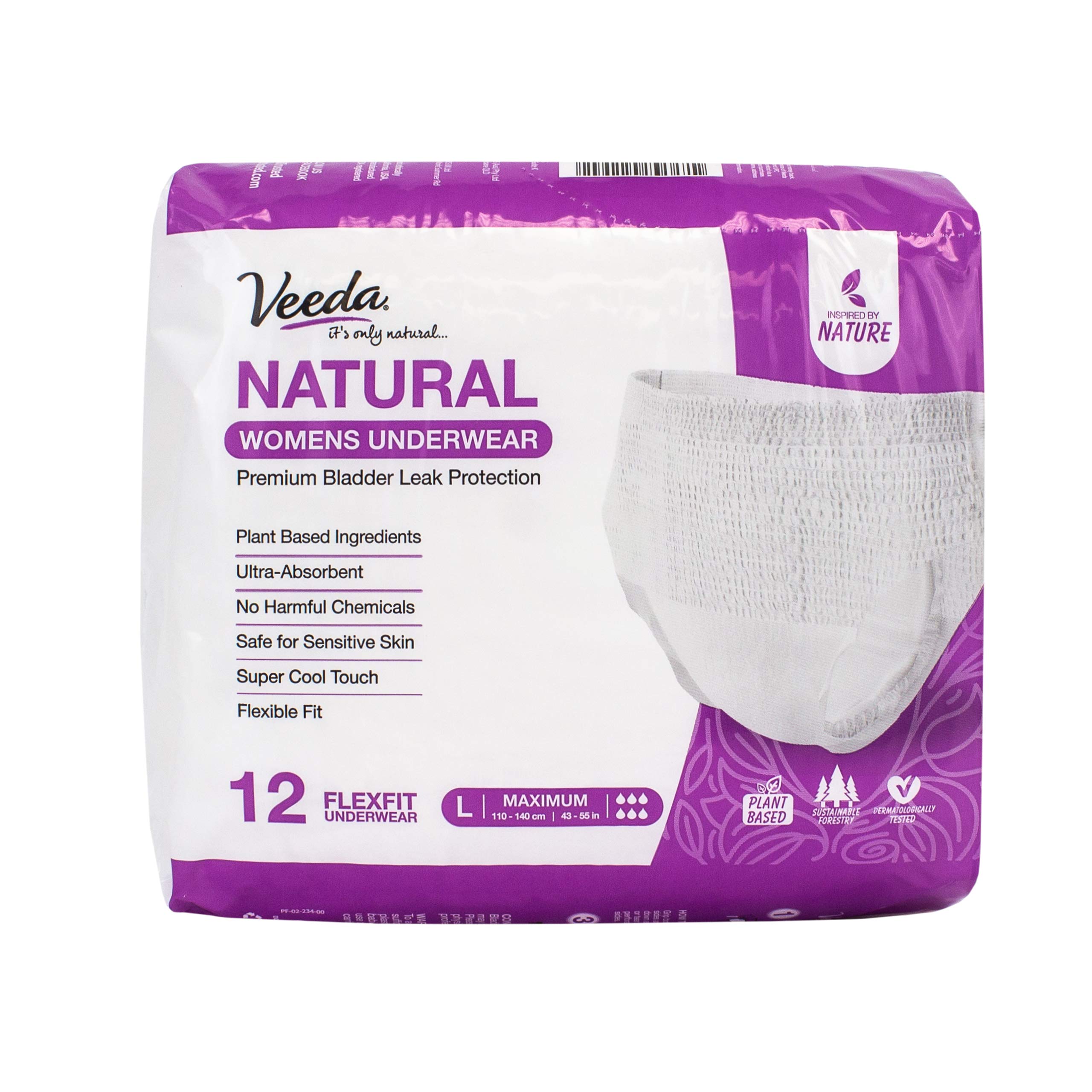 Veeda Natural Premium Incontinence & Postpartum Underwear for Women for Bladder  Leakage Protection, Maximum Absorbency, Large Si