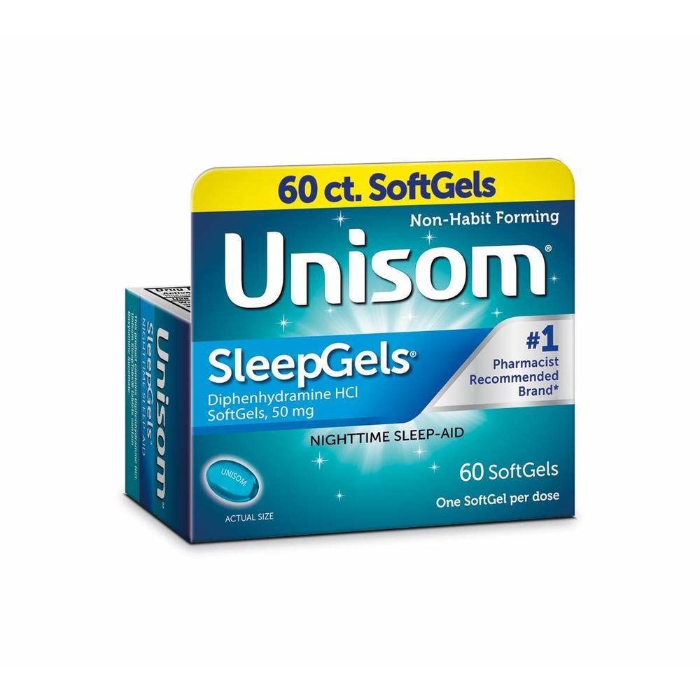 Unisom Sleep Gels, Nighttime Sleep-Aid, 50 mg Diphenhydramine HCl, 60 Soft Gel Capsules