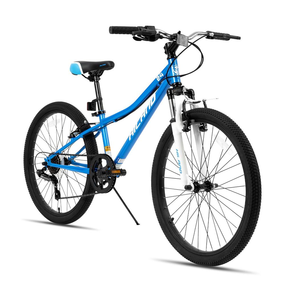 HH HILAND Hiland 24 Inch Mountain Bike for Kids Age 7-12,Shimano 7-Speed,Front Suspension Fork Kids' Bicycles for Boys Girls Blue