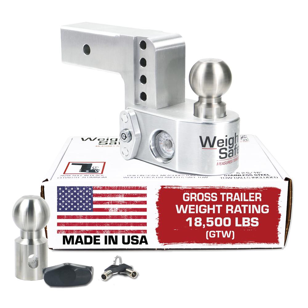 Weigh Safe Adjustable Trailer Hitch Ball Mount - 4" Adjustable Drop Hitch for 2.5" Receiver - Premium Heavy Duty Aluminum Traile