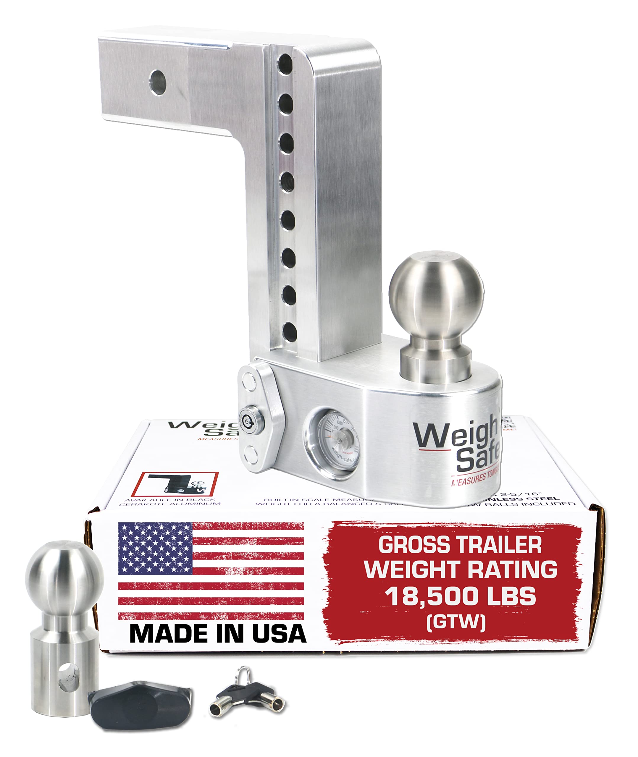 Weigh Safe Adjustable Trailer Hitch Ball Mount - 8" Adjustable Drop Hitch for 2.5" Receiver - Premium Heavy Duty Aluminum Traile