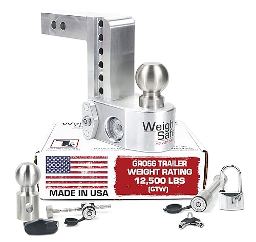 Weigh Safe Adjustable Trailer Hitch Ball Mount - 6" Drop Hitch for 2" Receiver w/ 4 pc Keyed Alike Lock Set, Premium Aluminum Tr