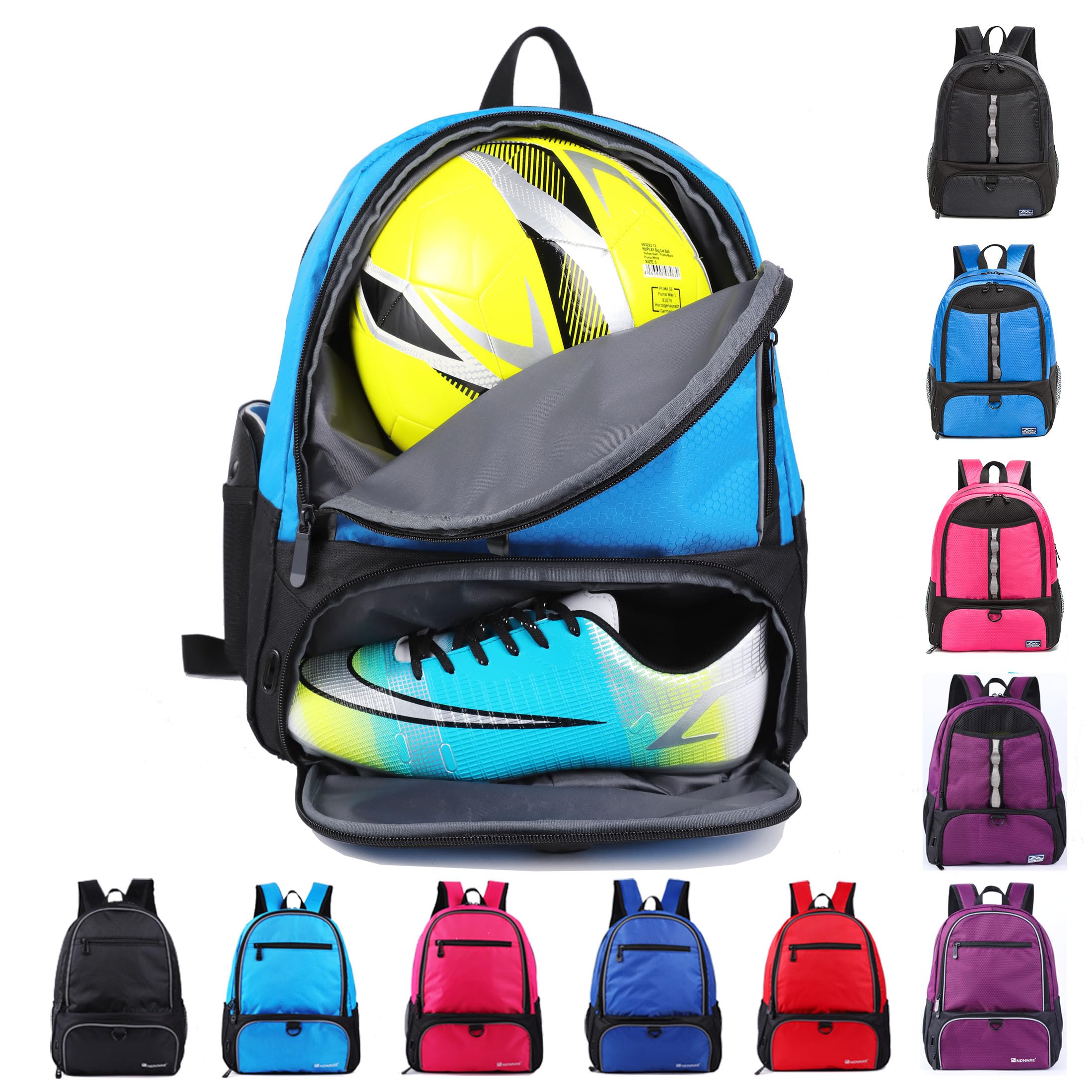NDNNXE Youth Soccer Bags- Boys Girls Soccer Backpack & Bags for Basketball, Volleyball & Football with Ball Compartment -All Spo