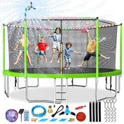 Lyromix 16FT 15FT 14FT Trampoline for Kids and Adults, Large Outdoor Trampoline with Stakes, Light, Sprinkler, Backyard Trampoli