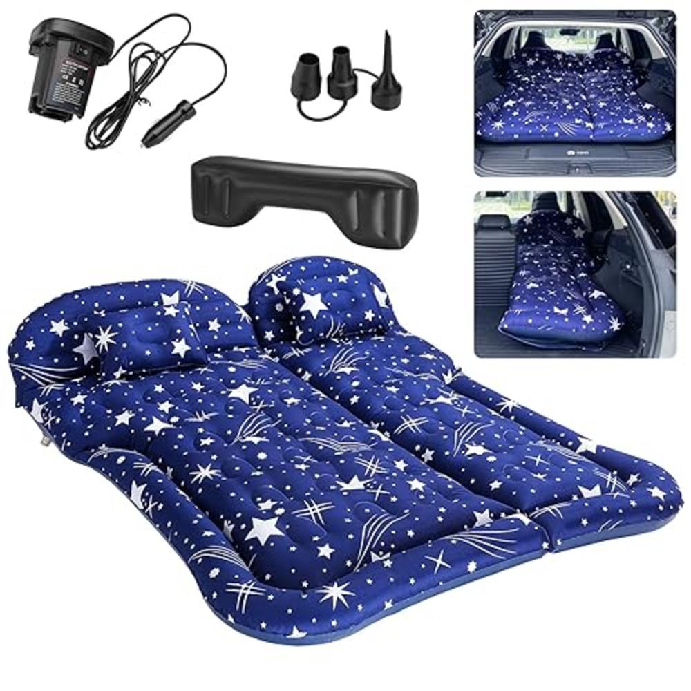 YEPLINS SUV Air Mattress Camping Bed Cushion Pillow, Inflatable, Car Portable Bed Back Seat (Starry Blue)