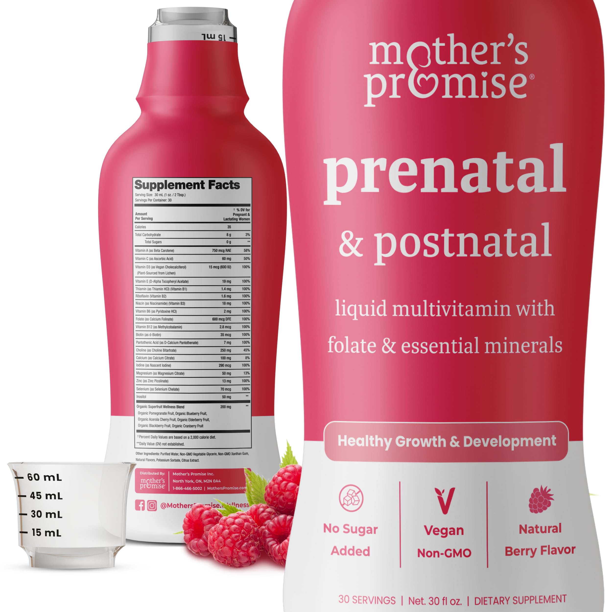 Mother's Promise Prenatal & Postnatal Multivitamin for Women | Sugar Free Liquid Prenatal Vitamins for Women with Folate, Choline & Organic Fruit
