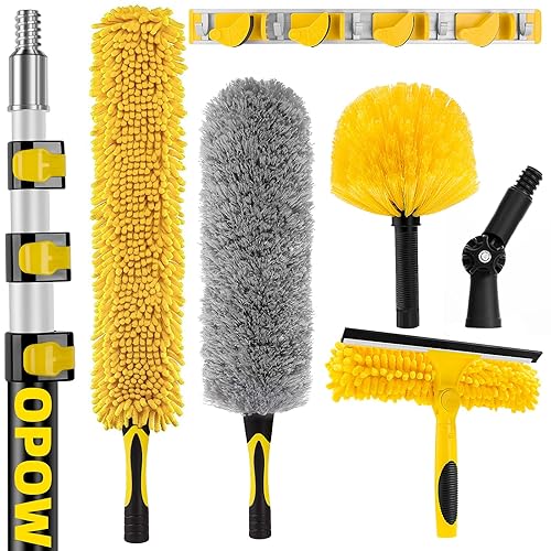 OPOW 25 Foot High Reach Duster Kit with 6-18ft Extension Pole, High Ceiling Fan Duster w/Telescopic Pole, Cobweb Duster, Feather Dust