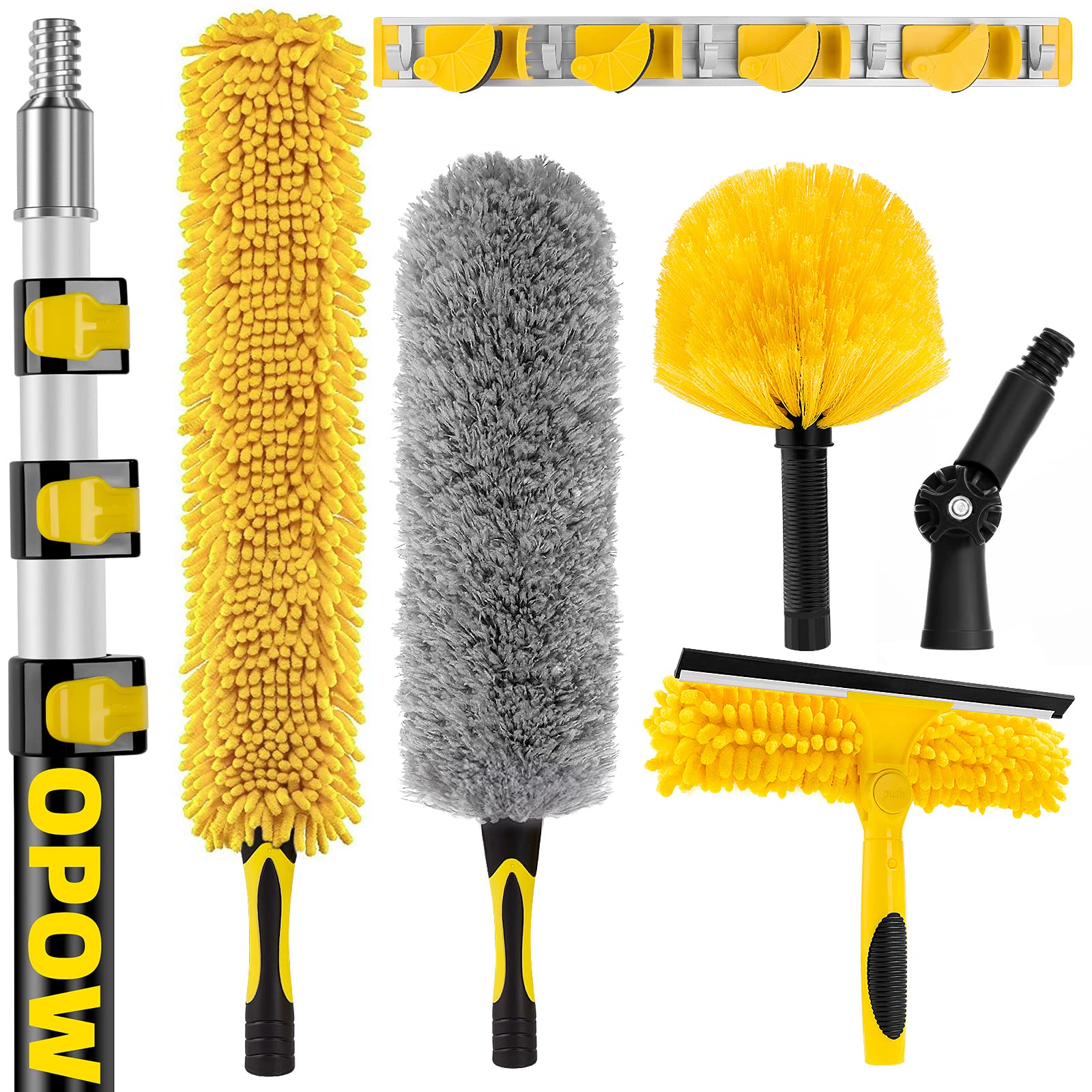 OPOW 25 Foot High Reach Duster Kit with 6-18ft Extension Pole, High Ceiling Fan Duster w/Telescopic Pole, Cobweb Duster, Feather Dust
