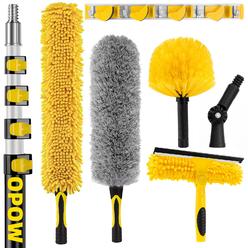 OPOW 30 Foot High Reach Duster Kit with 7-24ft Extension Pole, High Ceiling Fan Duster w/Telescopic Pole, Cobweb Duster, Feather Dust