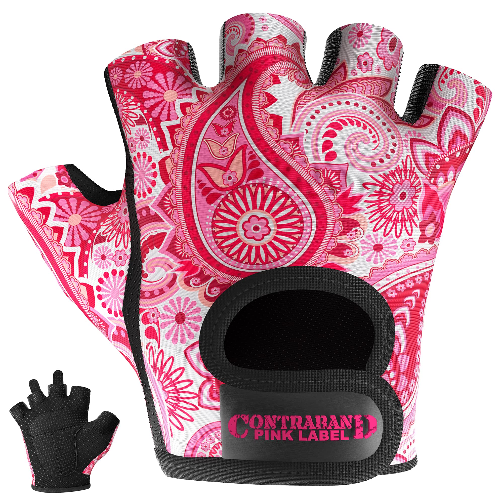 Contraband Pink Label 5387 Womens Design Series Paisley Print Lifting & Rowing Gloves (Pair) - Lightweight Vegan Medium Padded M