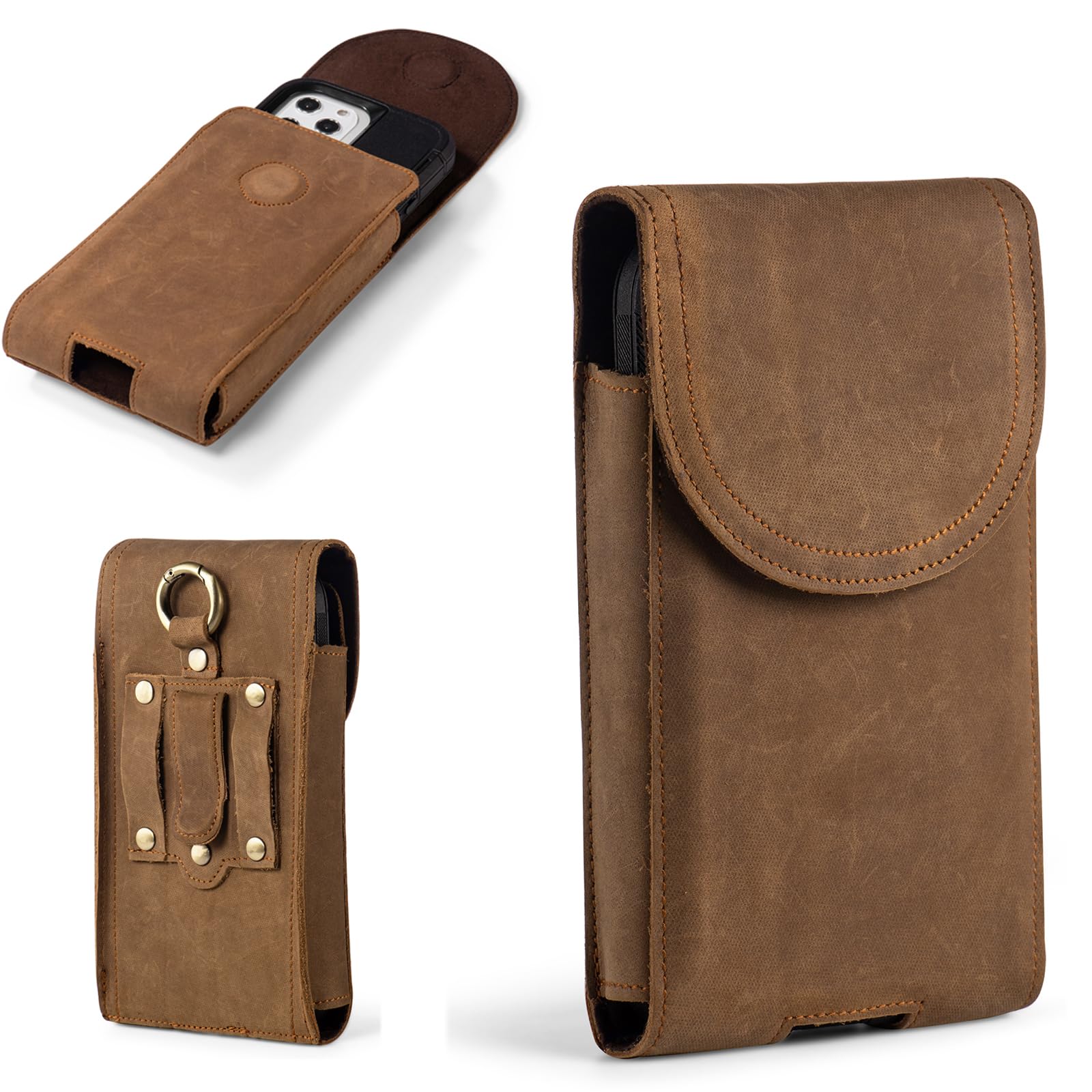 Hengwin Leather Cell Phone Holster Belt Pouch Case with Belt Clip