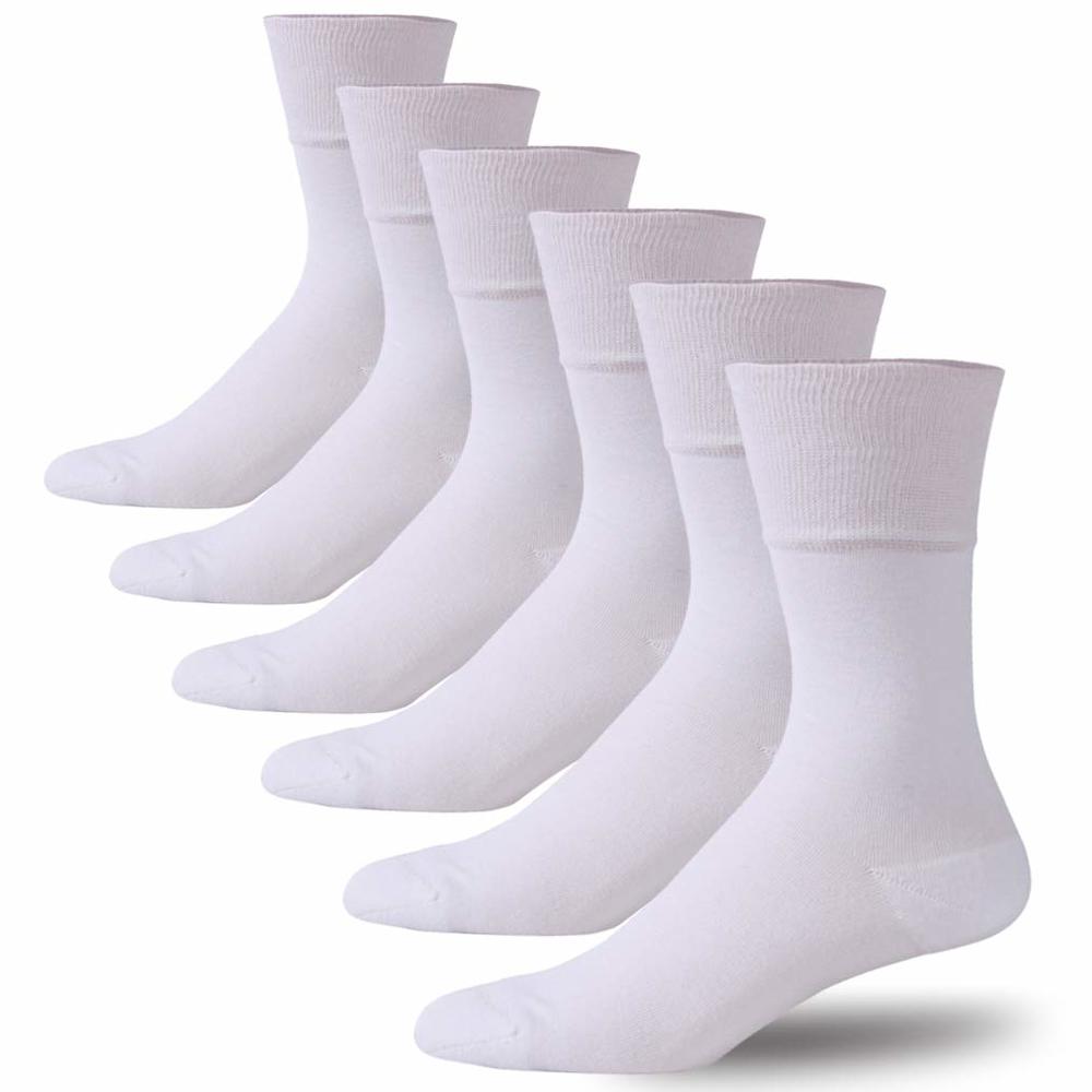 Forcool Diabetic Men Women White Moisture Wicking Cushioned Cotton Crew Diabetes Socks with Non Binding Top Seamless Toe for Bet