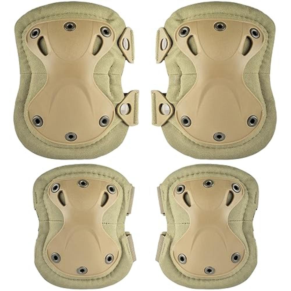 ActionUnion Professional Tactical Combat Knee and Elbow Protective Pads Sets Advanced Tactical Gear Set for Airsoft Paintball Hunting Army S