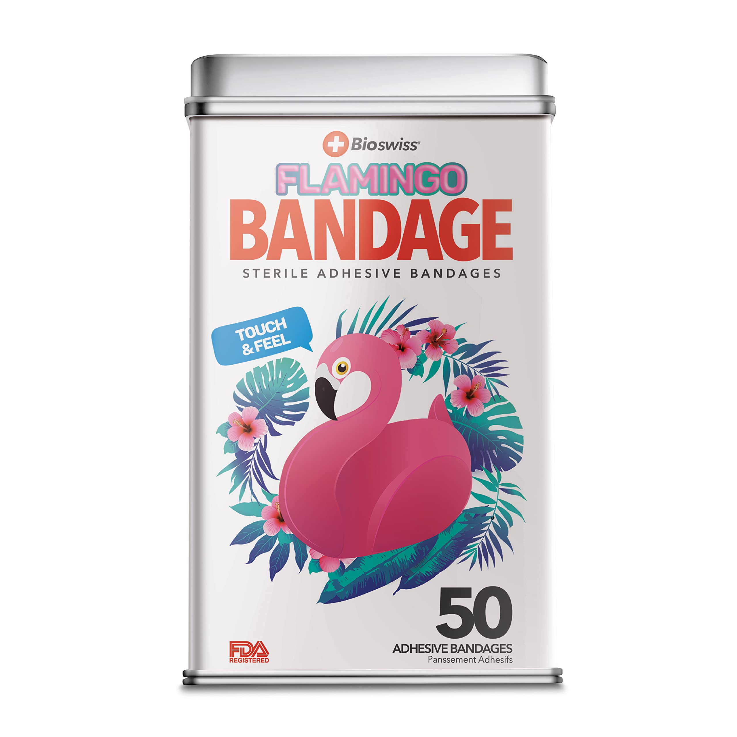 BioSwiss Bandages, Flamingo Shaped Self Adhesive Bandage, Latex Free Sterile Wound Care, 50 Count