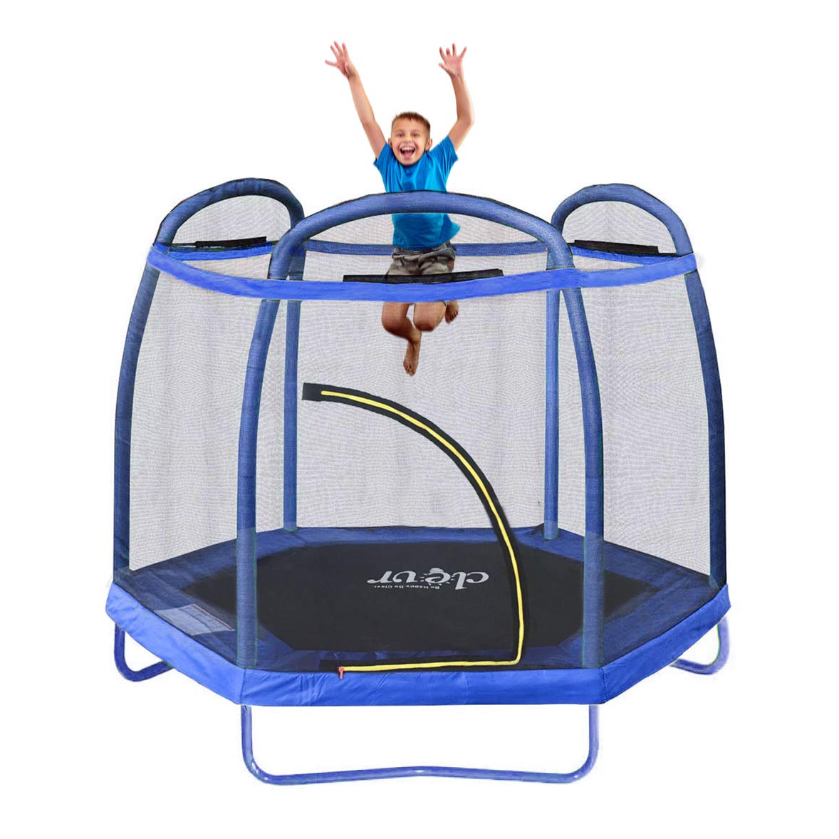 Clevr 7ft Kids Trampoline with Safety Enclosure Net & Spring Pad, Mini Indoor/Outdoor Round Bounce Jumper 84", Built-in Zipper H