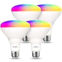 LVWIT Smart Light Bulbs Alexa, BR30 60W Equivalent, E26 Smart LED, Work with Google Assistant, Smart Life App, Tuya App, RGB Col
