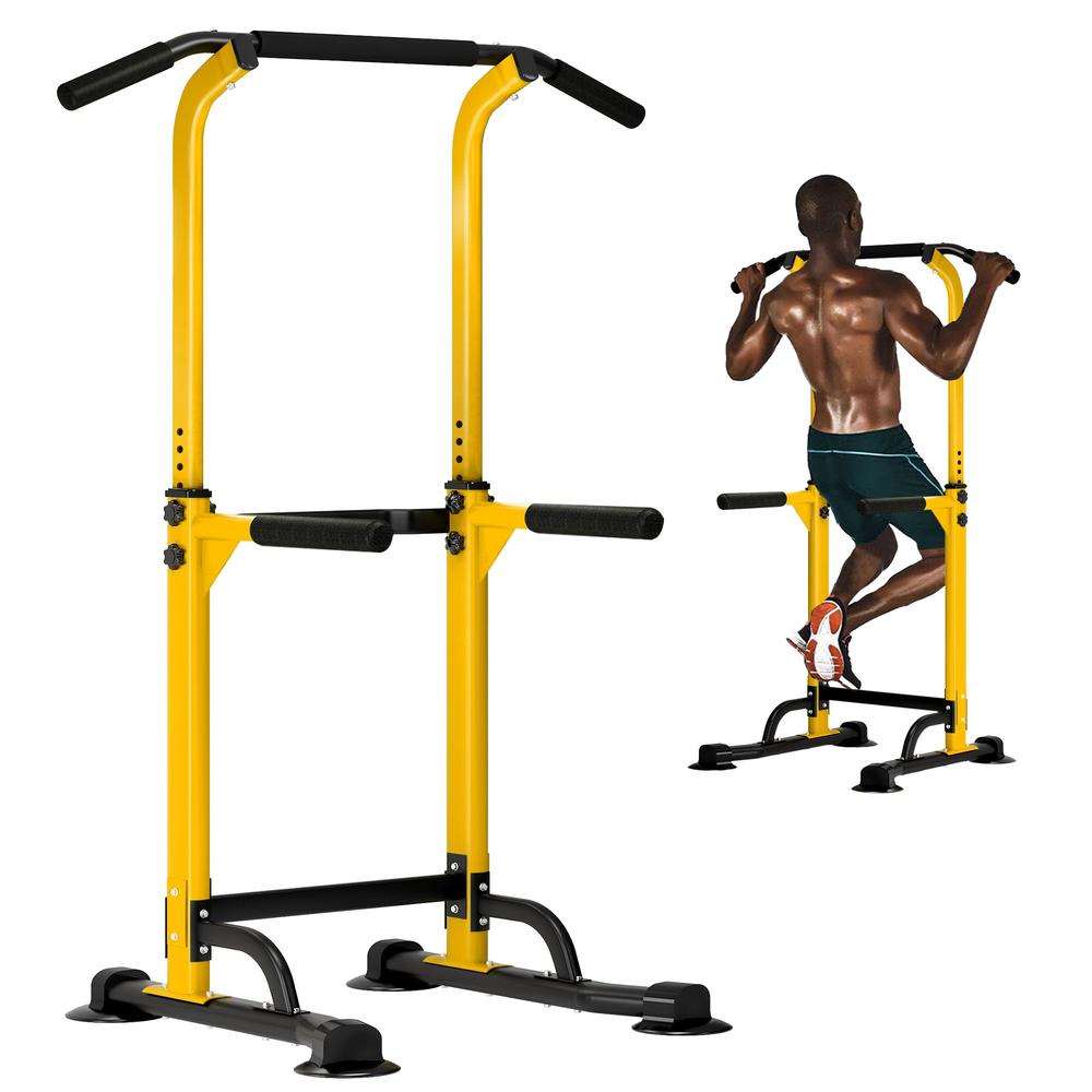 DlandHome Multi-Function Power Tower Adjustable Height Pull Up and Dip Station Strength Training Fitness Workout Station,Yellow