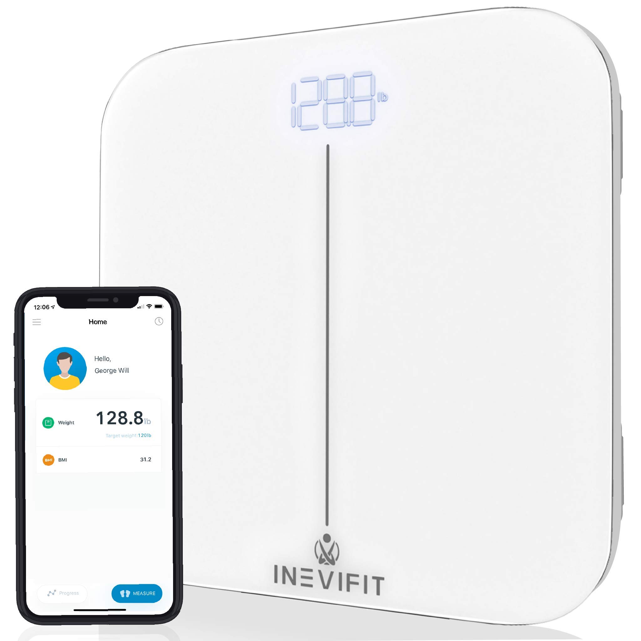 INEVIFIT Smart Premium Bathroom Scale, Highly Accurate Bluetooth Digital Bathroom Body Weight Scale, Precisely Measures Weight &